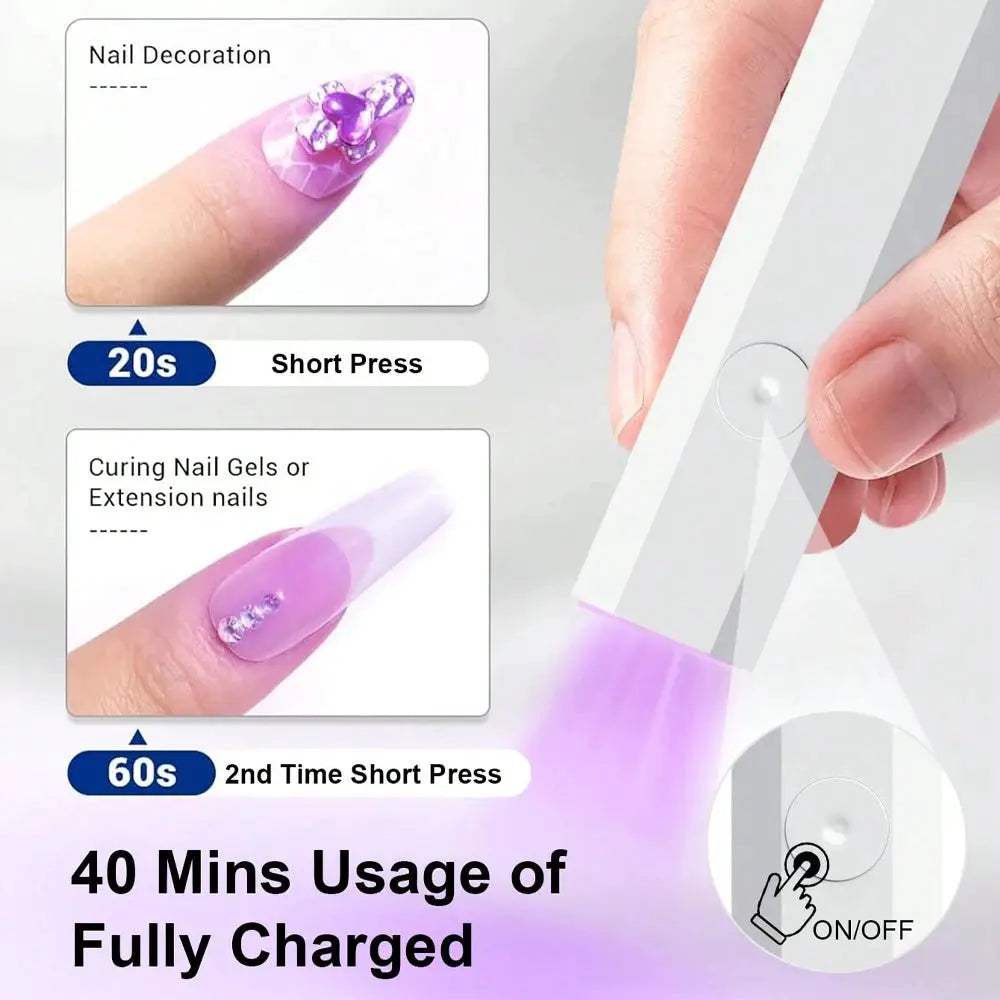 Handheld UV LED Nail Dryer Lamp for Gel Polish Curing USB Rechargeable Quick Dry Nail Art Tool