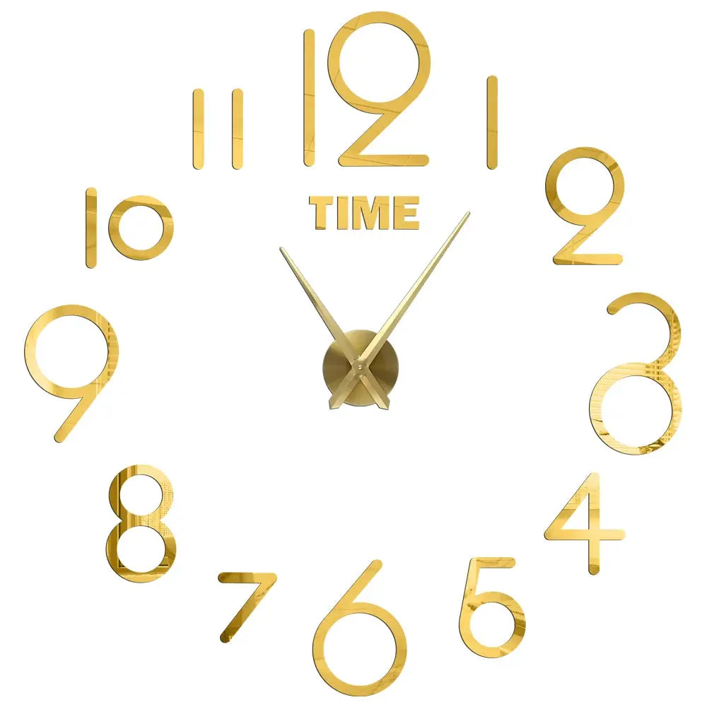 Wall clock by Simples Market: large gold 3D acrylic mirror numbers and gold hands for living room decor