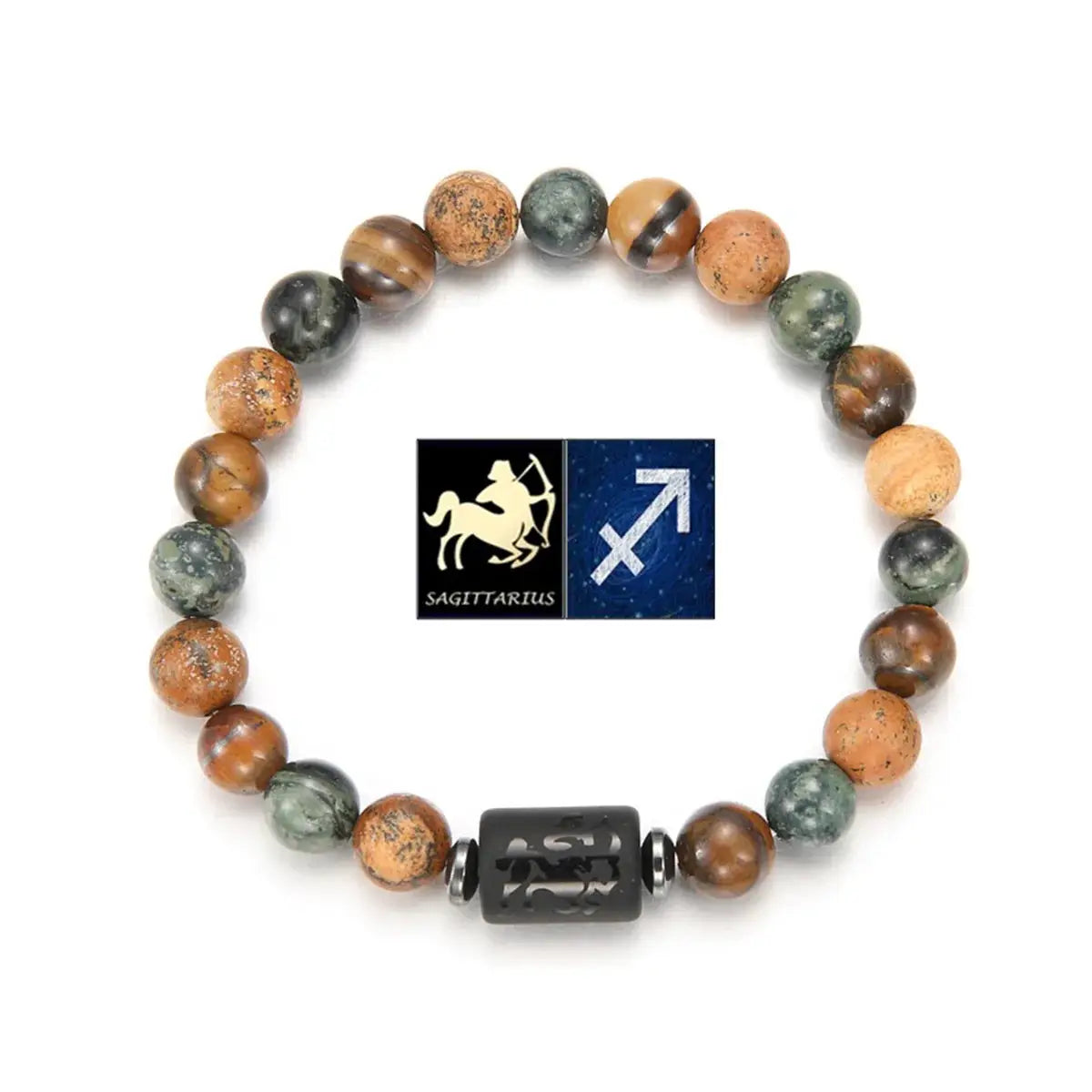 Natural Stone Tiger Eye Picture Jasper Round Beads 12 Constellations Unisex Bracelet