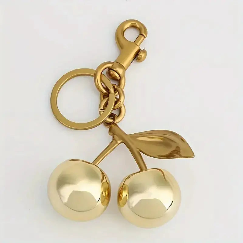 Golden Cherry Keychain Charm With Shiny Resin And Zinc Alloy Metal Bag Accessory For Women Gift Idea