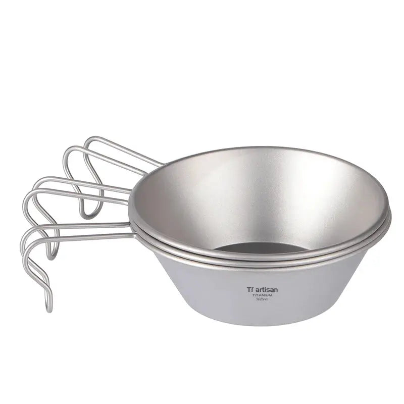 Tiartisan 260ml titanium Sierra camping bowl with fixed handle, ultralight outdoor food container