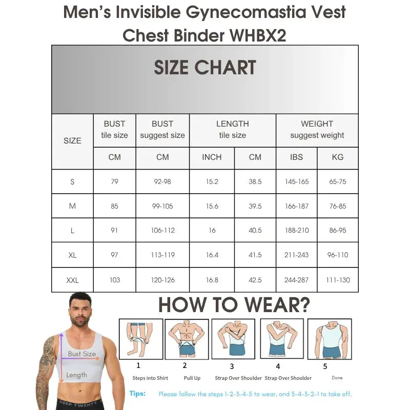Simples Market Men's seamless shaping short vest chest binder WHBX2, sleeveless, breathable undergarment