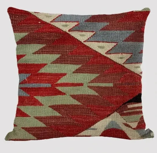 Cushion cover with bohemian linen and multicolor geometric zigzag print for living room sofa