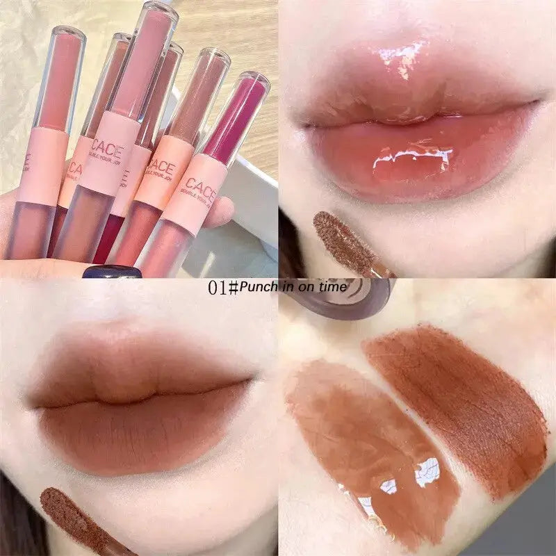 LuxeLips Double End Lip Glaze With Gloss And Matte Velvet Finish For Long Lasting Color And Hydration