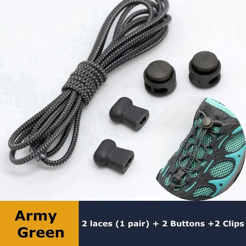 Simples Market elastic no-tie sneaker laces, 1 pair gray round stretch laces with 2 buttons and 2 clips