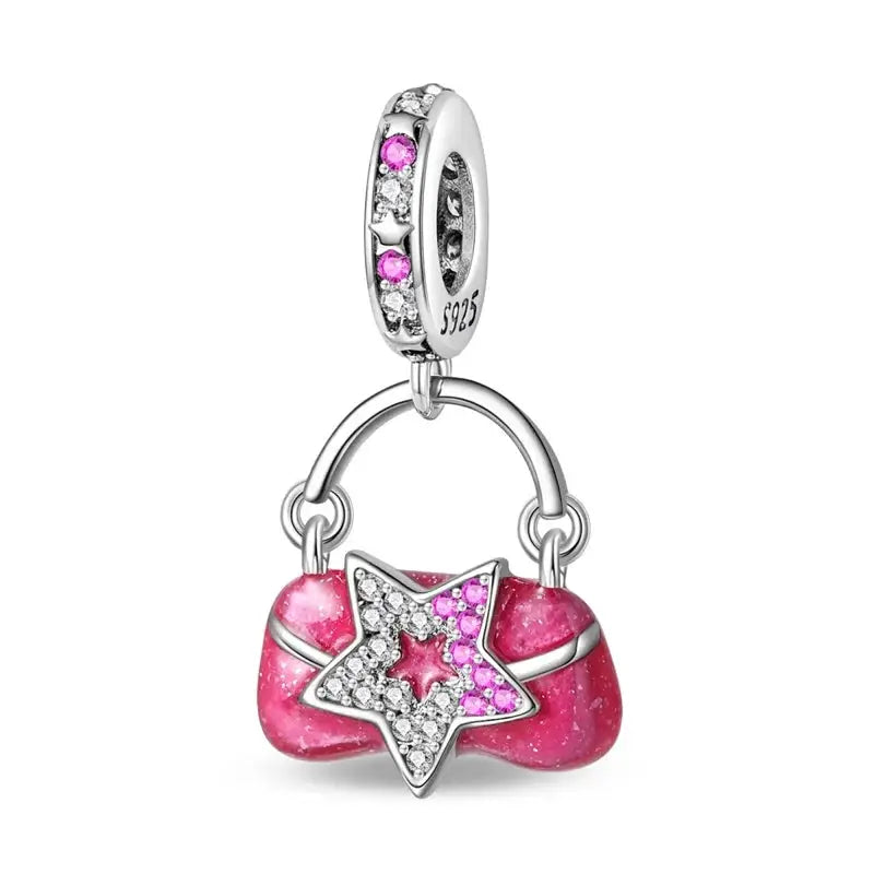 925 Silver Plated Magic Mirror Perfume Princess Angel Pink Charms Beads Fit Pandach 925 Bracelet Fine DIY Jewelry