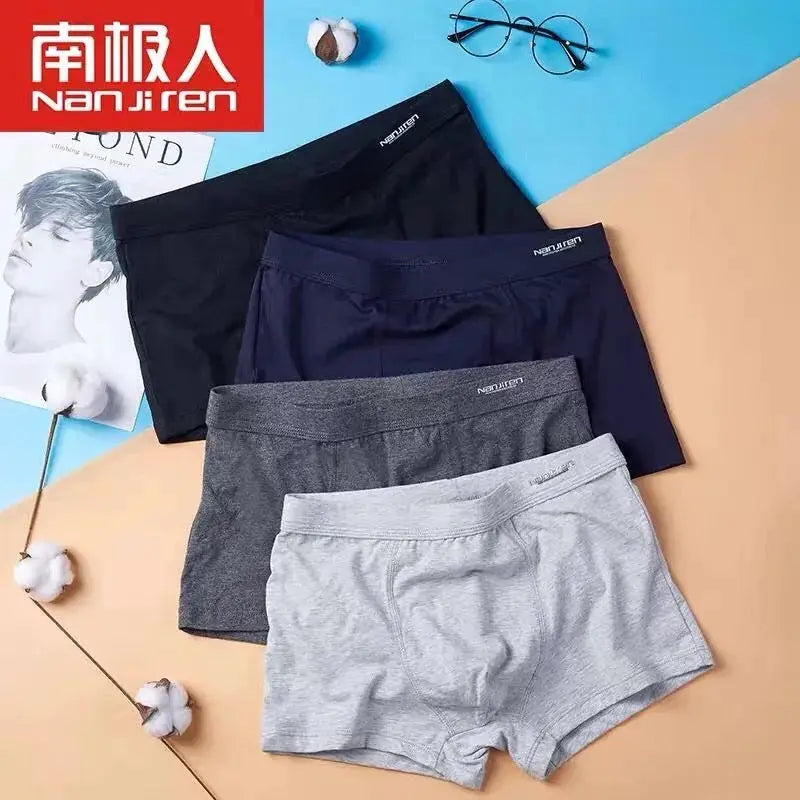 NanJiren men's cotton boxer shorts 4-pack in black, navy, charcoal gray and light gray; sizes L-6XL