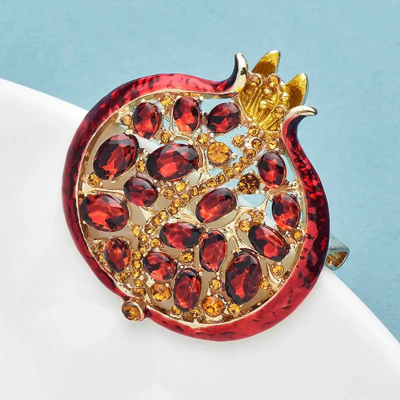 Wuli Baby Red Crystal Pomegranate Plant Brooch Pin For Women Summer Jewelry Gift Bag Accessory