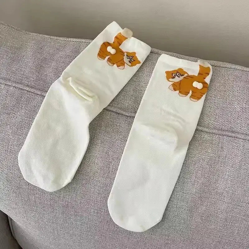 3D Cute Cat Socks Black And White Cotton Socks For Women And Girls Breathable Soft Kawaii Gift Sock Set
