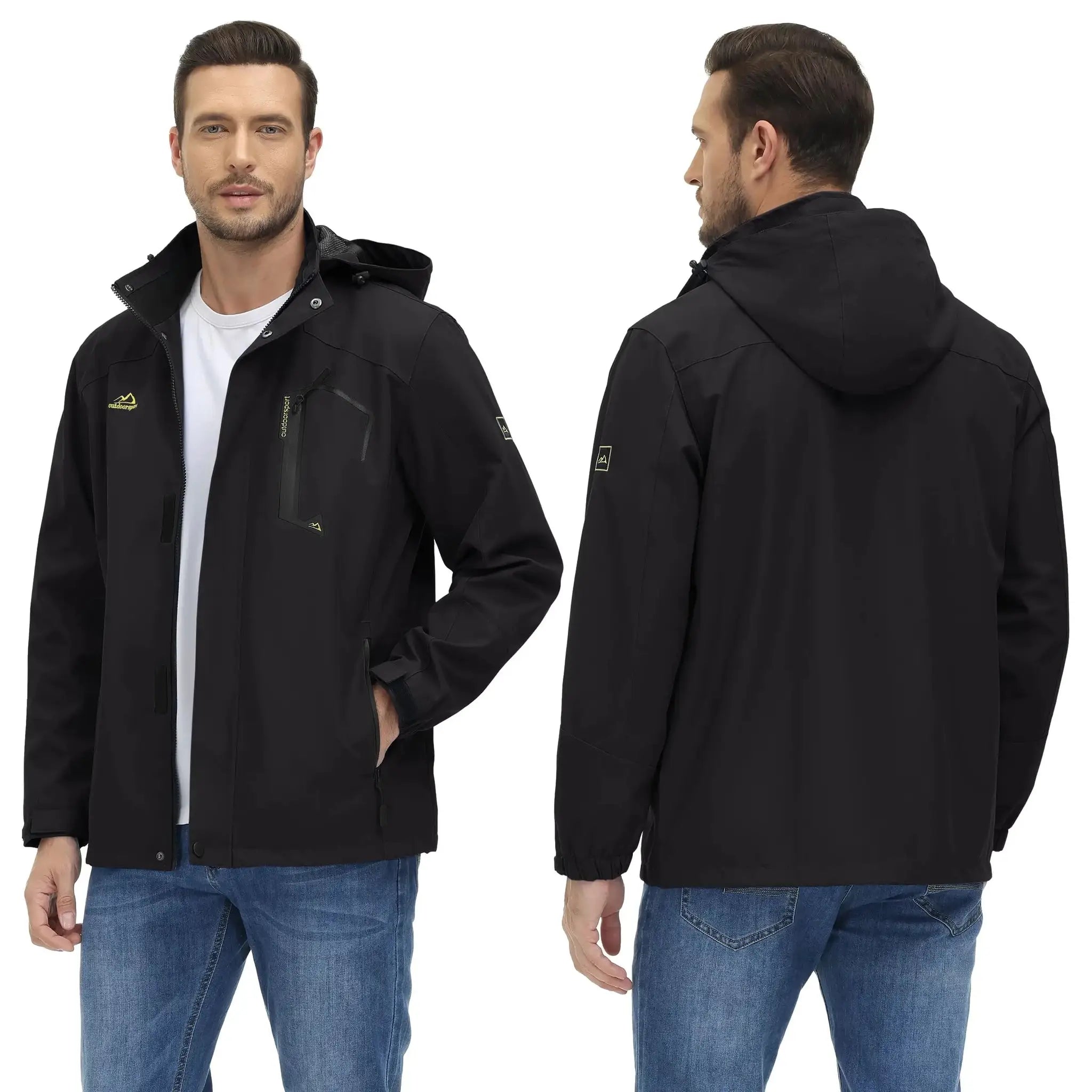 TACVASEN men's black lightweight waterproof rain jacket with hood, mesh-lined windbreaker