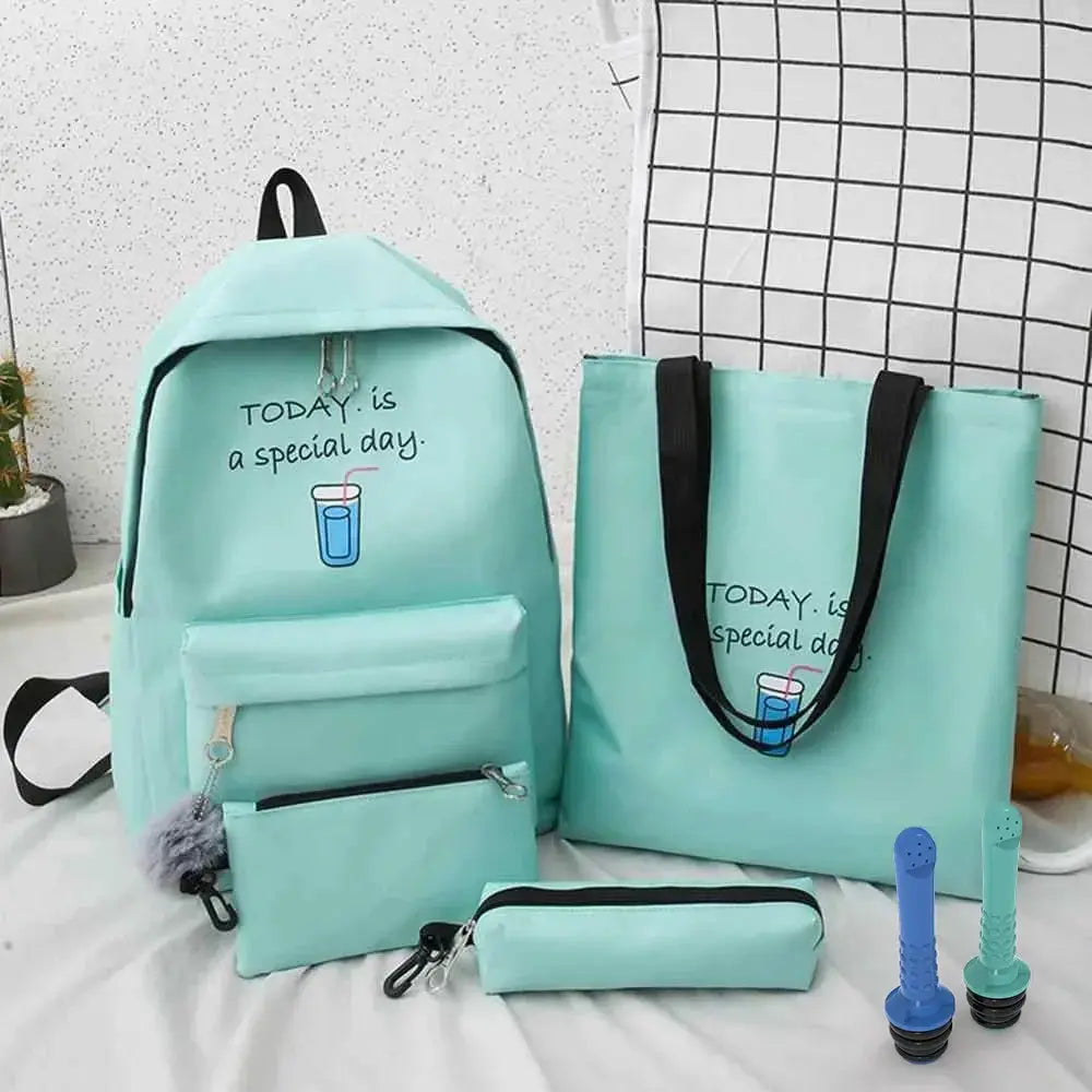 Simples Market 2/3pcs portable bidet set in mint turquoise with a matching backpack and tote bag.