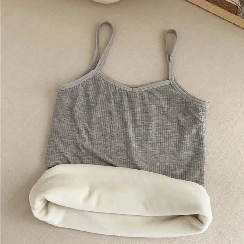 VelvetyLux Thermal Velvet Crop Top For Women Elastic Fit For Comfortable Layering Black Tank