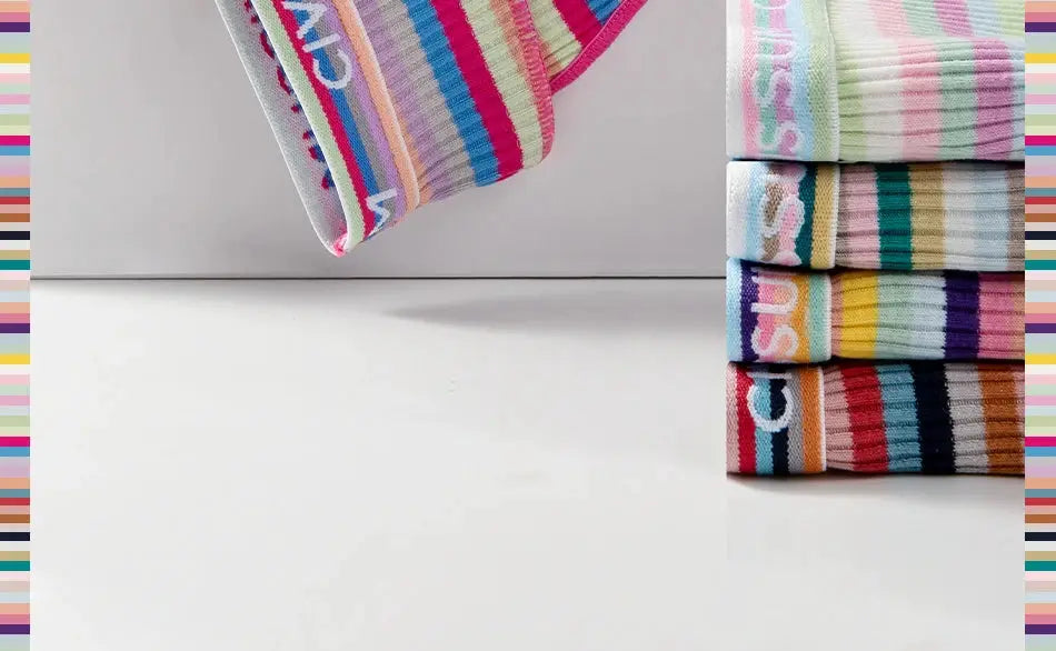 3-piece women's cotton panties set, rainbow striped, low-waist briefs