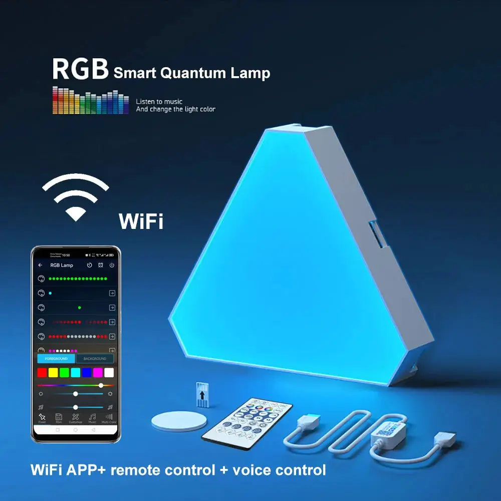 Simples Market LED Triangular RGB Quantum Lamp with WiFi app control and remote, blue glow