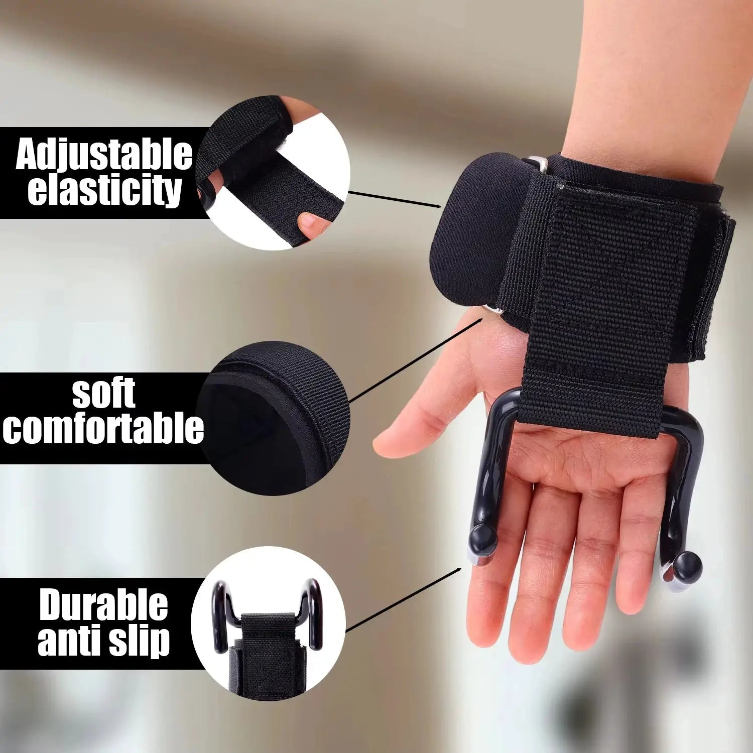 Weight Lifting Hooks Heavy Duty Pull Up Straps Adjustable Powerlifting Grips For Gym Workout