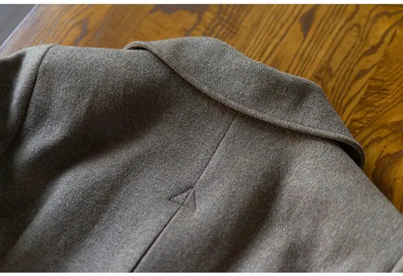 Mauroicardi wool-blend men's overcoat in gray-brown with folded collar.