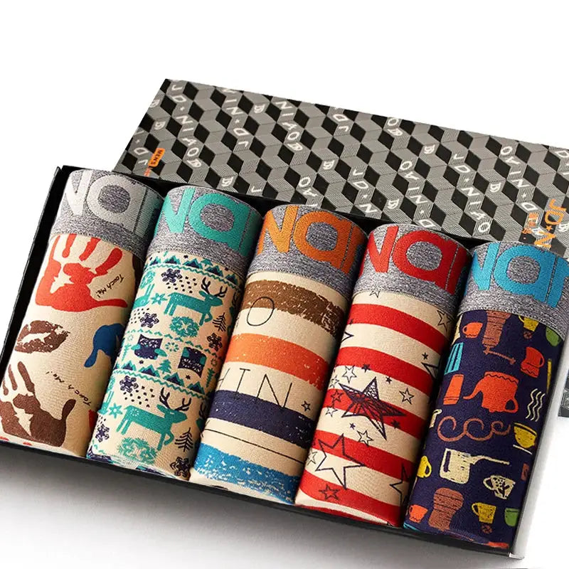 4Pcs boxer shorts set for men; cotton underwear in assorted colorful printed patterns