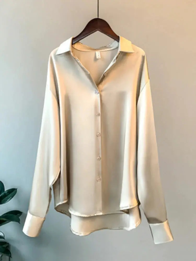 Office Lady Satin Long Sleeve Blouse With Elegant Korean Style Luxury For Professional Office Wear