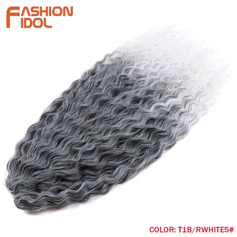 Ariel Hair Synthetic Twist Crochet Curly Hair, 24 inch water wave braiding extension in gray to white ombre