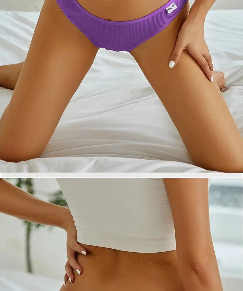 Women’s cotton panties set in purple and white by FINETOO; cotton briefs for women