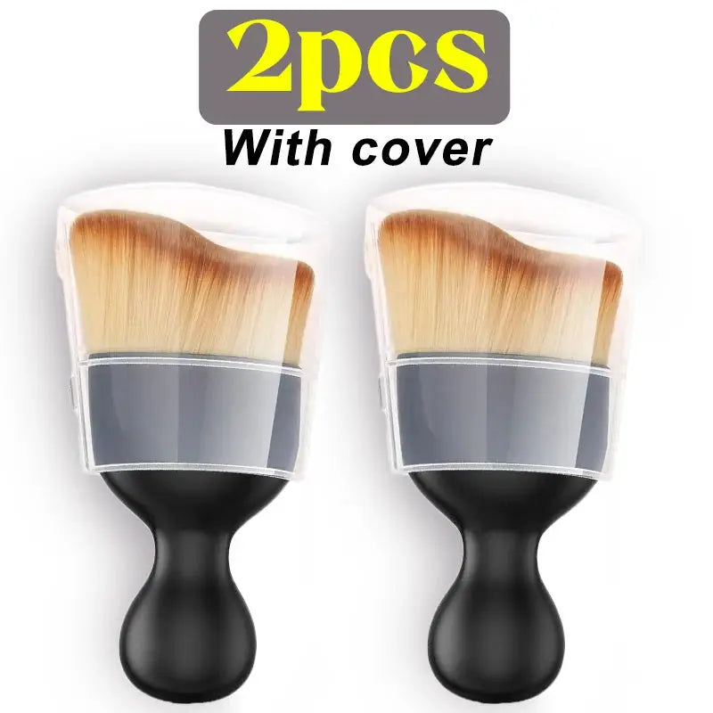 2-piece car interior cleaning brush set with covers, black handles and tan bristles