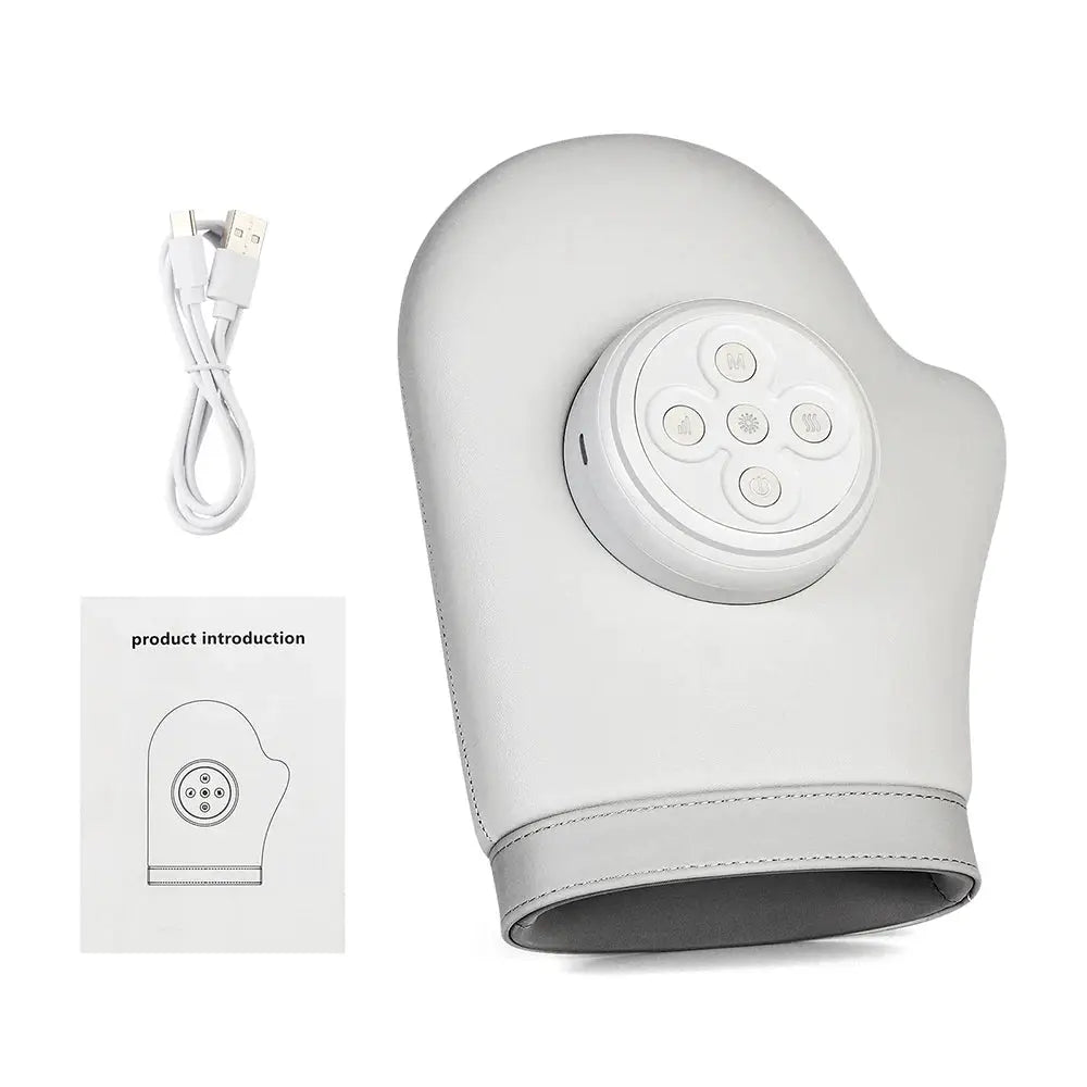 Electric hand massager glove with air-pressure kneading for wrist and fingers, Simples Market, white/gray, USB cable