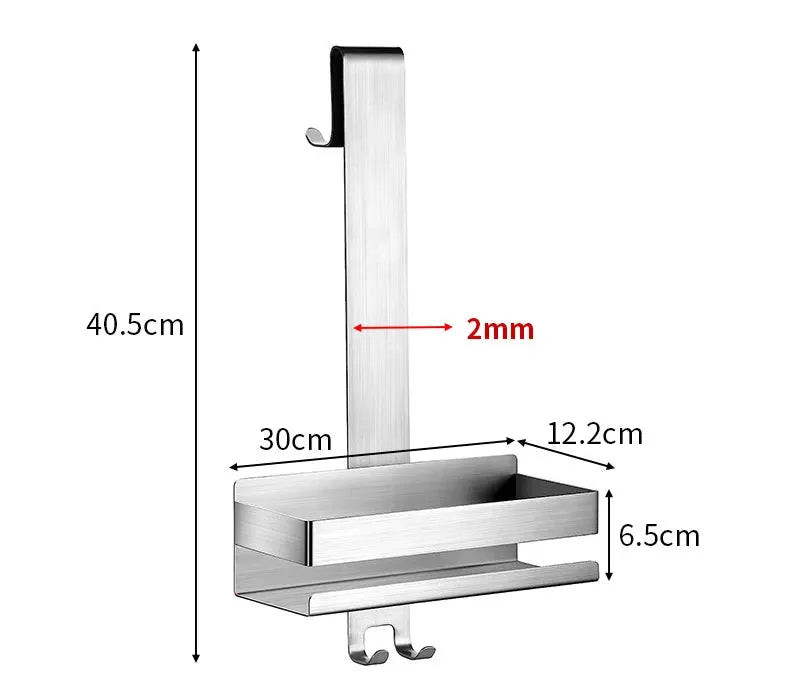 Movable bathroom shelf organizer by Simples Market, stainless steel shower storage with hooks and no-drill design