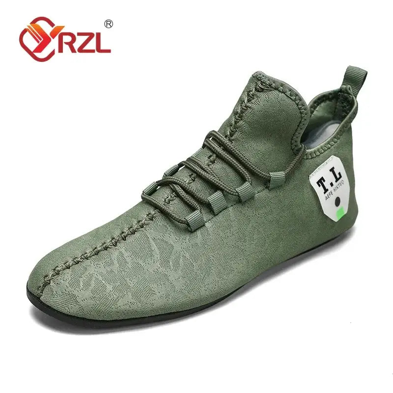 YRZL men's mesh loafers green driving moccasins, breathable casual walking shoes