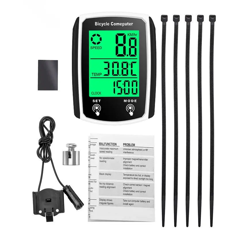Wired Bicycle Bike LCD Computer Speedometer Odometer Waterproof Backlit Display English For Day Night Cycling