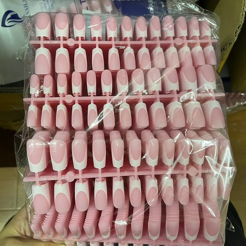 120Pcs Medium Long Square Acrylic French Press On Nails Full Cover For Women Mixed Sizes