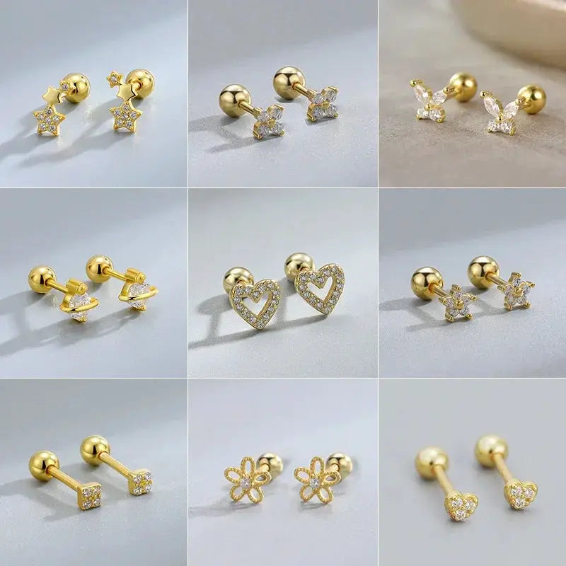 Hypoallergenic Heart Stud Earrings For Women Girls Screw Back Cartilage Helix Piercing Jewelry Gifts