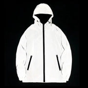 White hooded jacket by Simples Market with black zipper and zip pockets