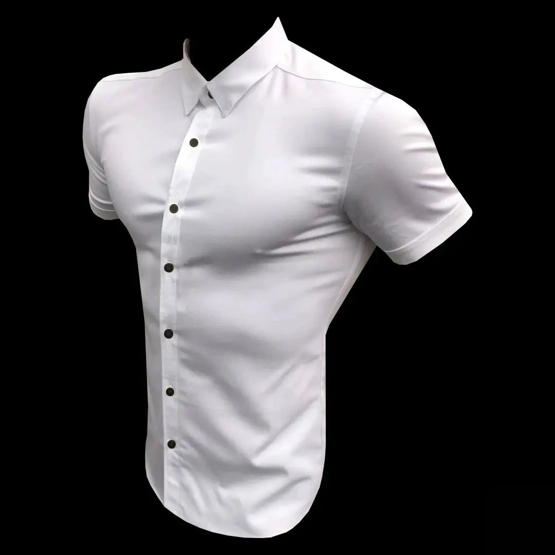 Dress shirt Simples Market, white slim-fit short-sleeve men's shirt