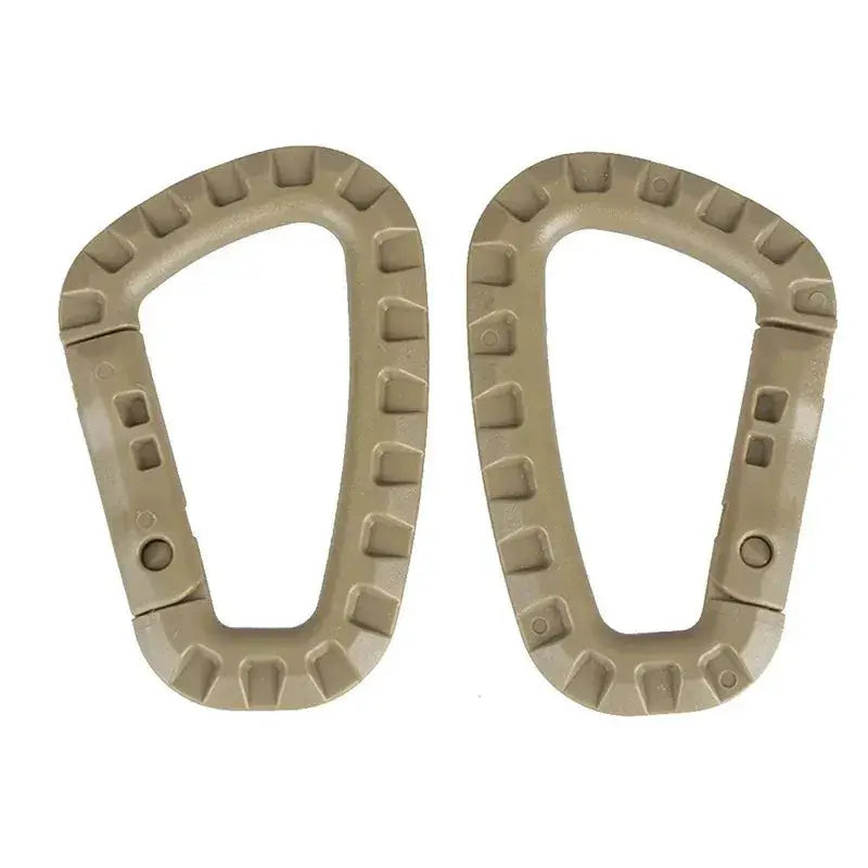 Tan military-style D-ring carabiners, 2-pack for backpacks, keychains and outdoor gear