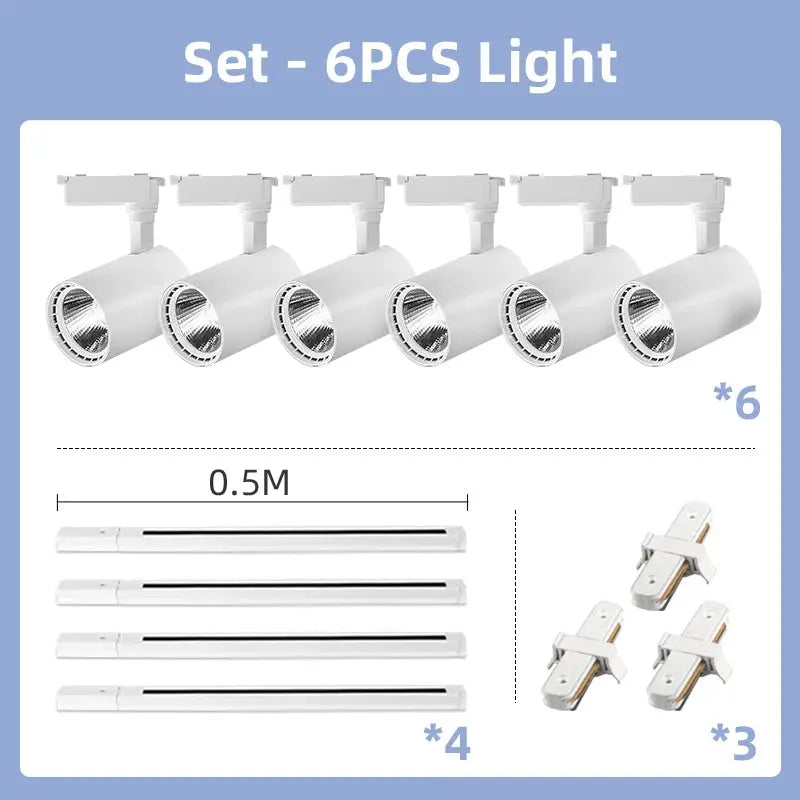 Simples Market 6-spot white 220V LED track lighting kit with 4 track rails and 3 connectors