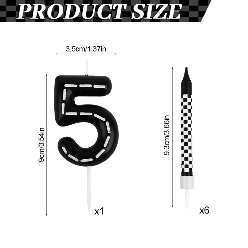 7 Piece Set Racing Car Themed Birthday Number Candles Black White Checkered Cake Topper For Kids Birthday Party