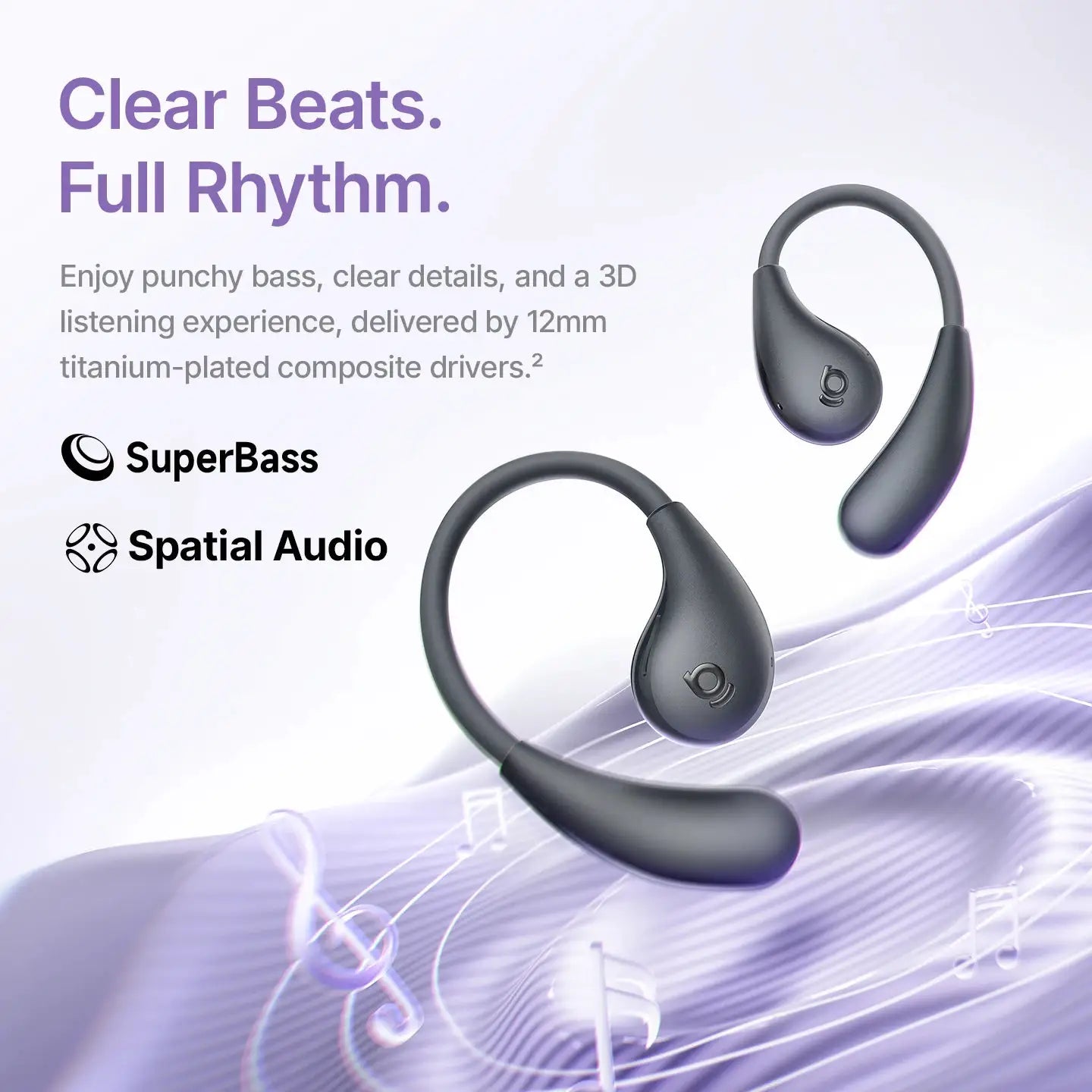 Baseus BF1 Lite open-ear sport wireless earbuds with earhooks, black/gray, Bluetooth 5.4, 60Hrs playtime