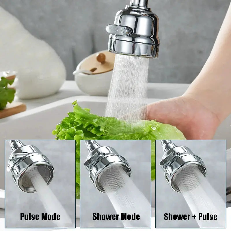 Simples Market chrome universal kitchen faucet adapter with 360° rotation and Pulse/Shower/Shower+Pulse modes