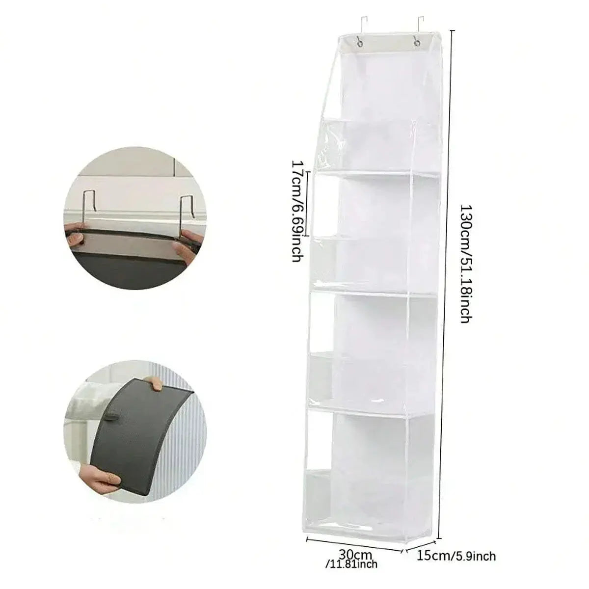 Simples Market hanging fabric storage organizer with 4/6-layer translucent pockets; behind-the-door design, white fabric