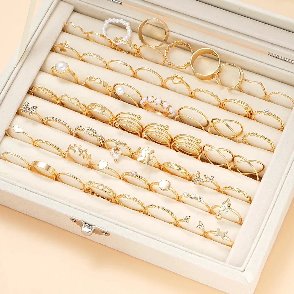 58 Piece Vintage Heart Snake Butterfly Rings Set For Women Gold Plated Geometric Hollow Finger Rings Jewelry Gifts New
