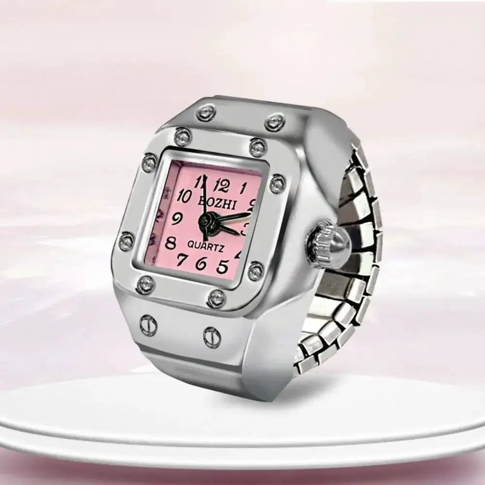 RetroPulse Heart Ring Watch With Adjustable Elastic Strap For Finger Sizes And Vintage Punk Roman Quartz Movement