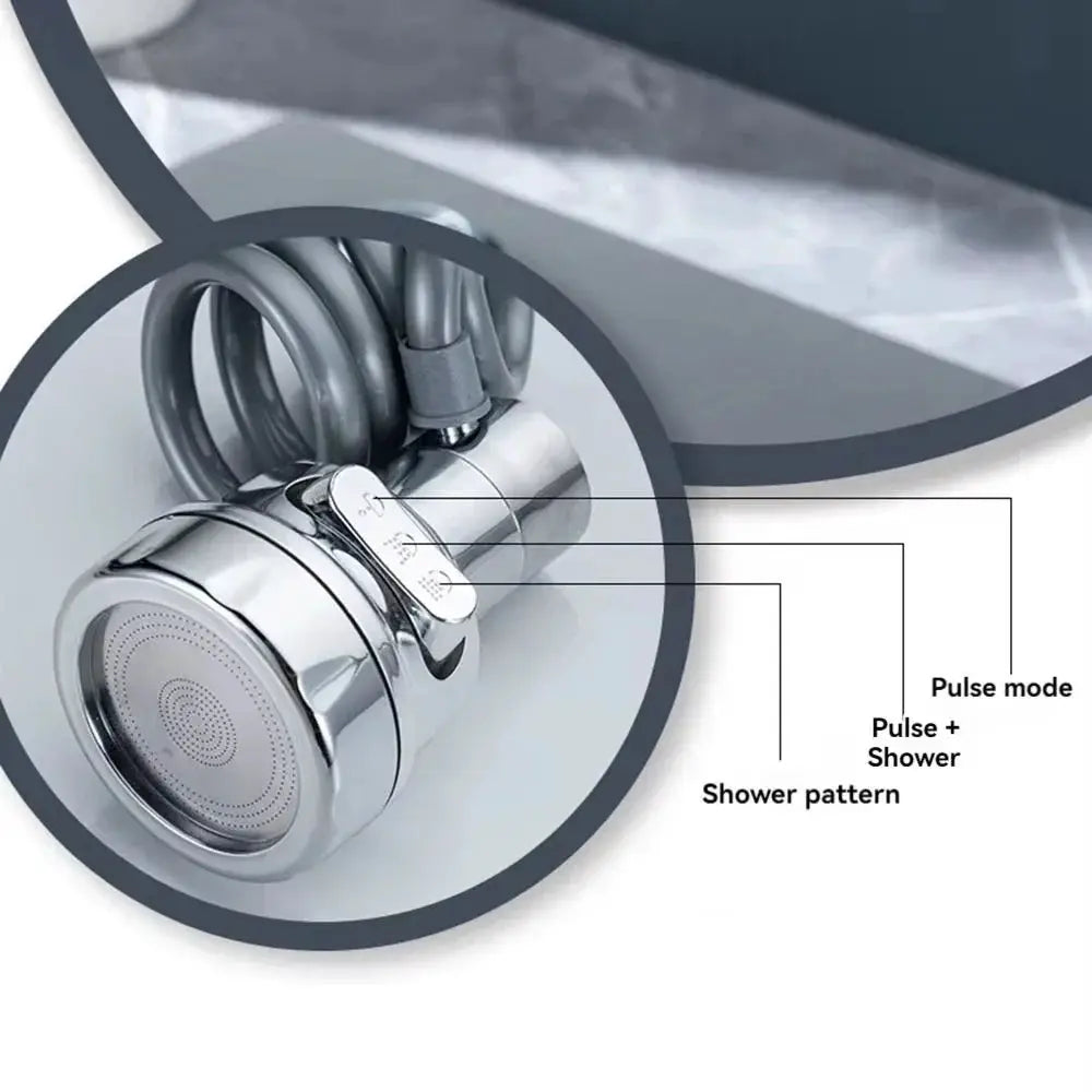 Simples Market chrome 3-mode faucet shower head with hose, 360° rotation, water-saving attachment