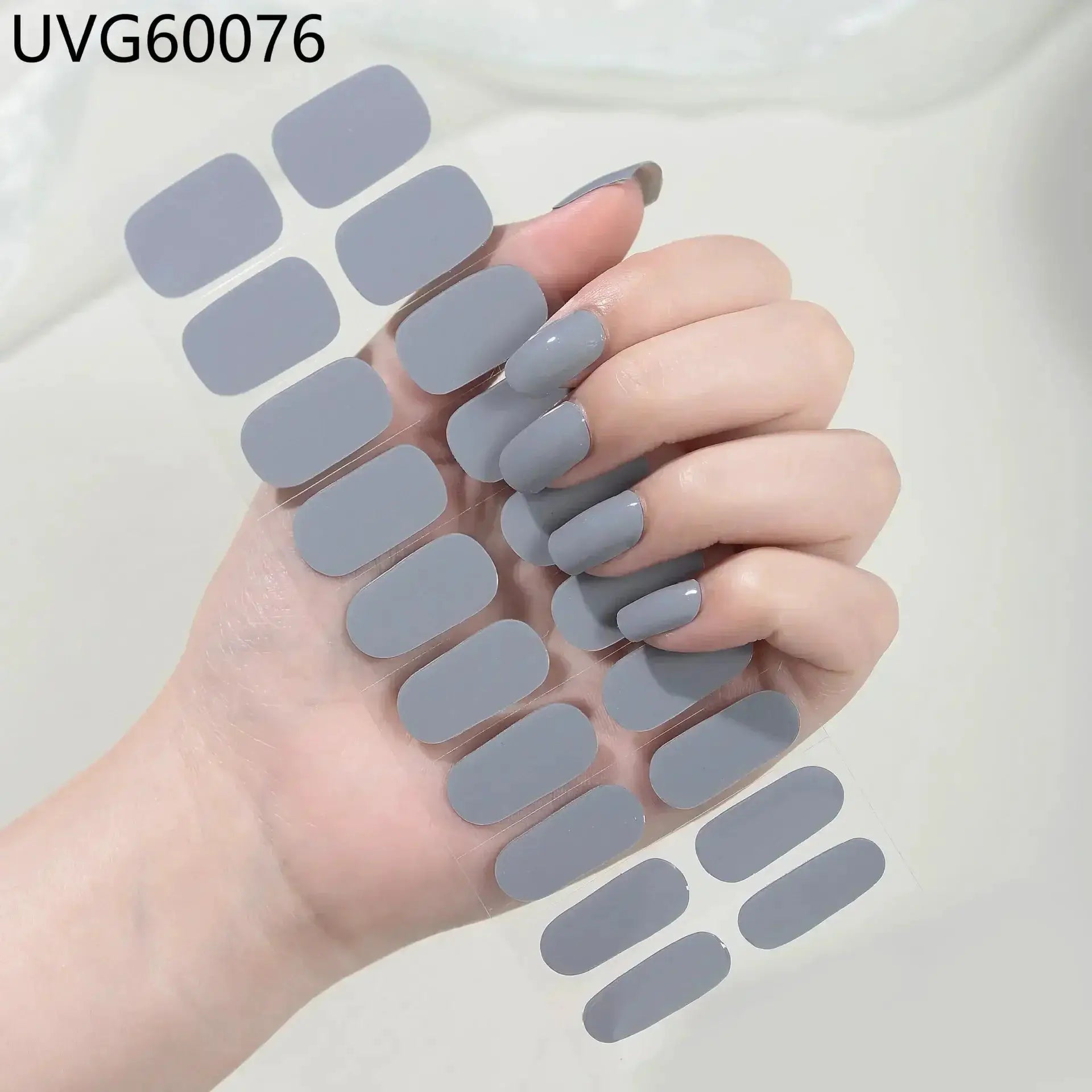 Simples Market gel nail wraps, 12-piece full-cover matte gray-blue stickers for UV lamp DIY manicure