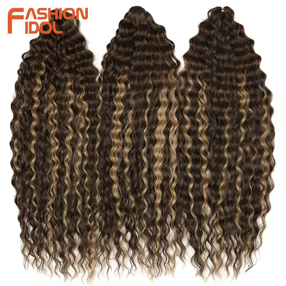 Ariel Hair crochet curly water-wave braiding extensions, 24in, ombre brown-blonde, 4-pack, Fashion Idol