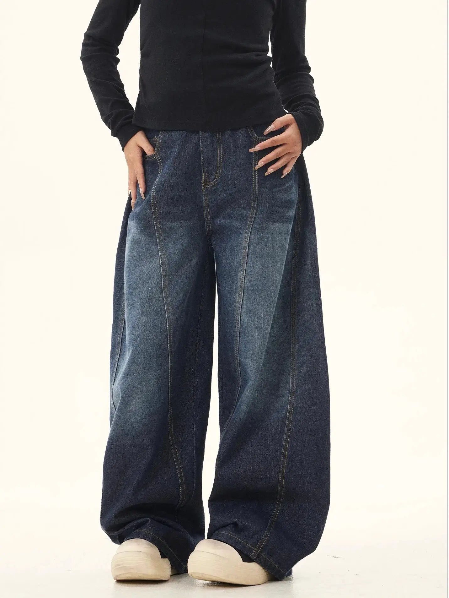 Y2K Baggy Cargo Jeans For Women Blue Washed Wide Leg Trousers
