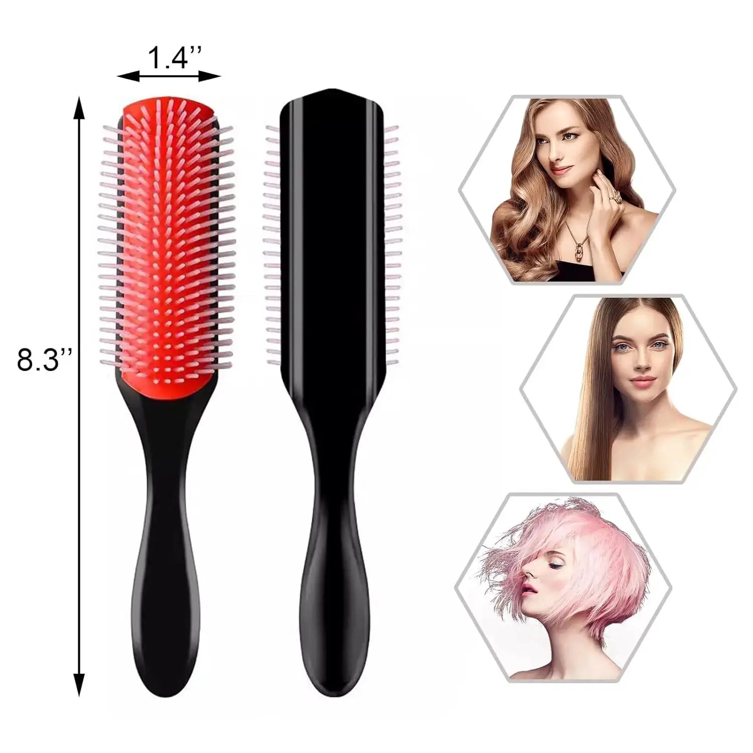 9-Row Cushion Nylon Bristle Hair Brush two-pack red and black by Simples Market
