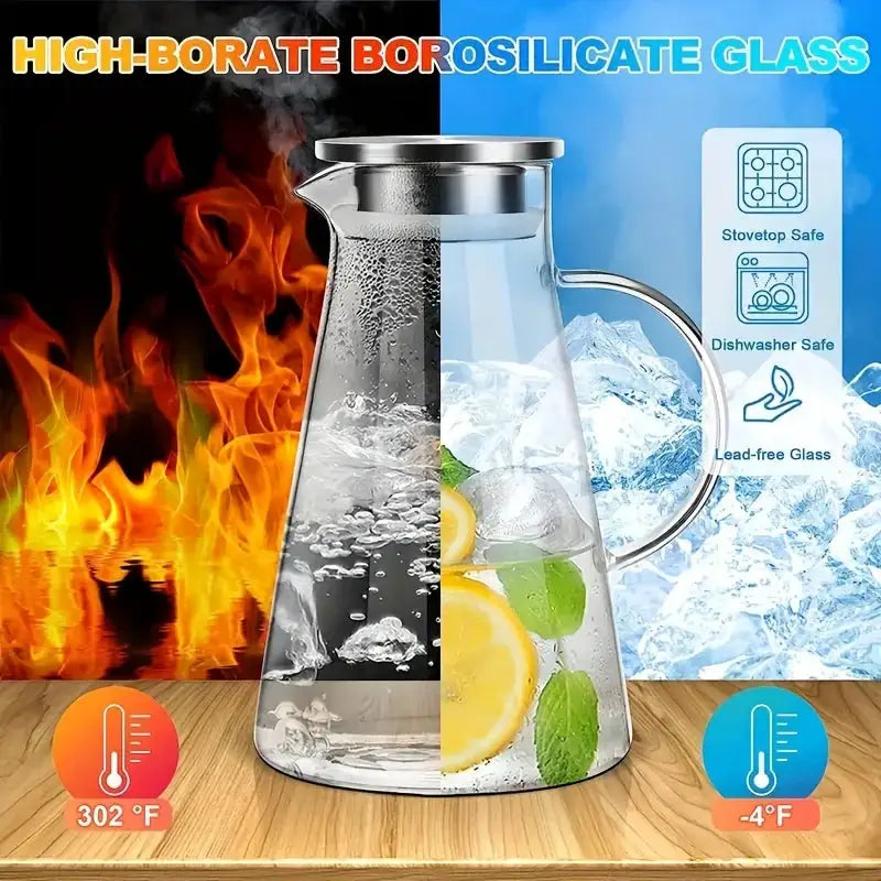 Kemorela Transparent Heat Resistant Glass Water Jug With Handle For Office And Home Large Capacity