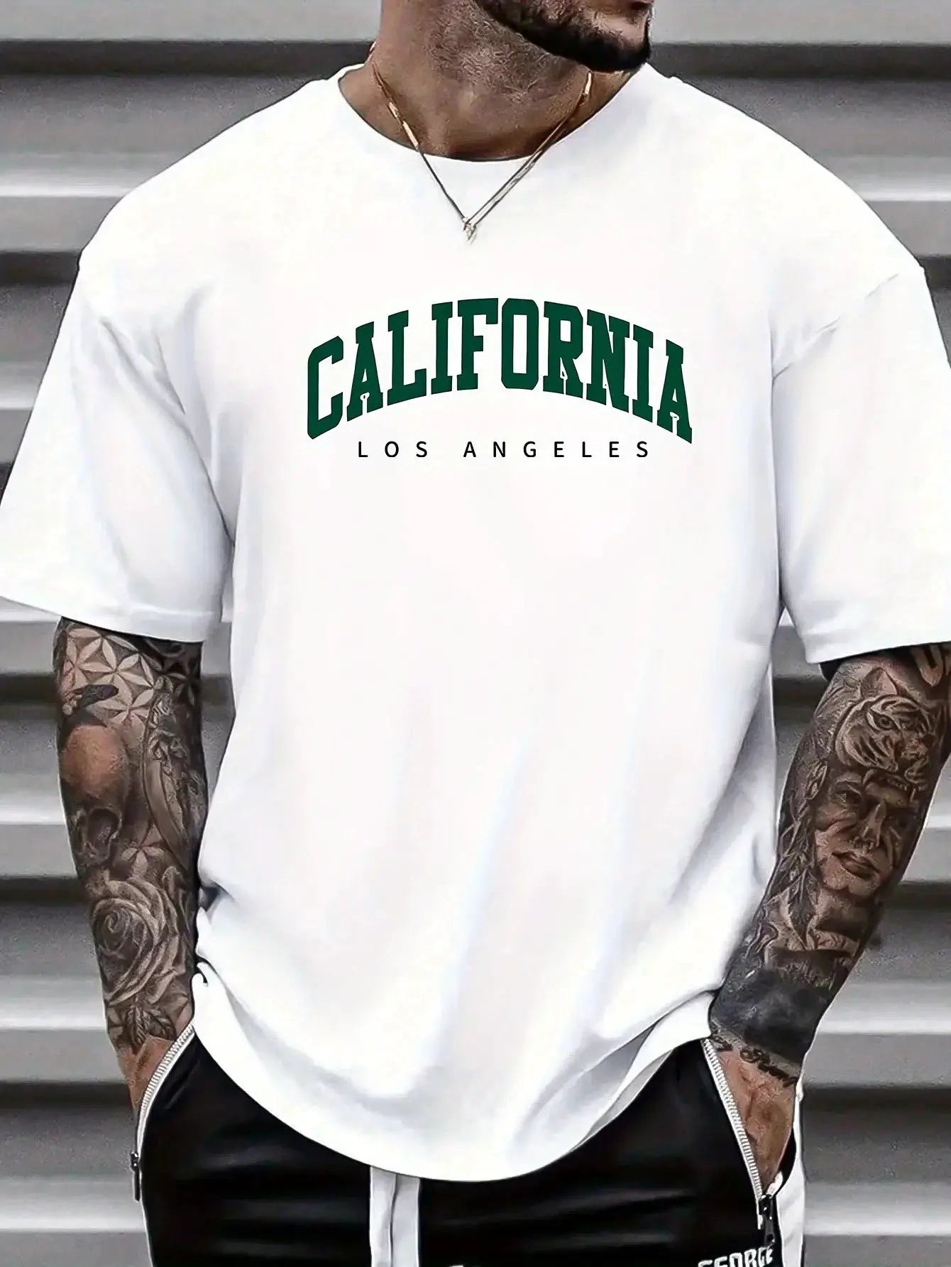 Summer Men's 100 Percent Cotton Casual T Shirt Loose Fit Short Sleeve Round Neck California Letter Print