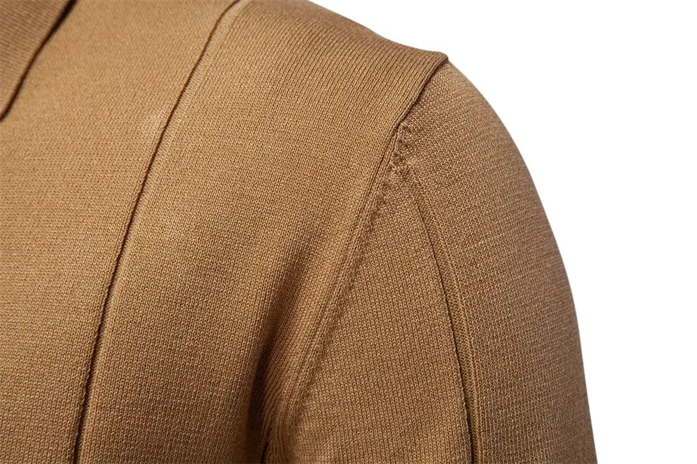 AIOPESON men's solid color sport zipper polo shirt in tan, slim fit knit polo by Simples Market