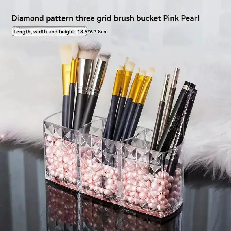 Diamond Patterned Mirror Cabinet Storage Box For Bathroom Vanity Cosmetic Organizer Lipstick Holder Transparent Design